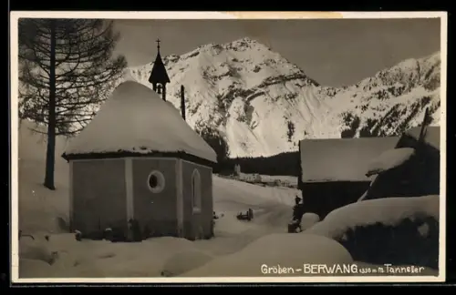 AK Berwang, Gröben, Kapelle im Schnee, Bergpanorama