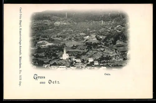 AK Oetz, Ortsansicht mit Kirche und Häusern