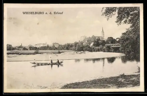 AK Wieselburg a. d. Erlauf, Ortspanorama mit Kirche und Brücke am Fluss