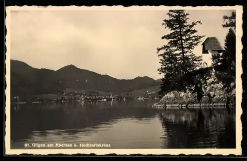 AK St. Gilgen am Abersee, Ortsansicht mit Hochzeitskreuz