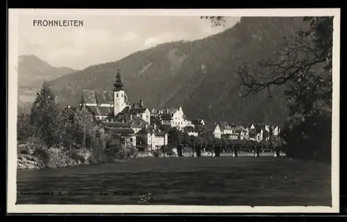 AK Frohnleiten, Ortsansicht mit Kirche und Brücke