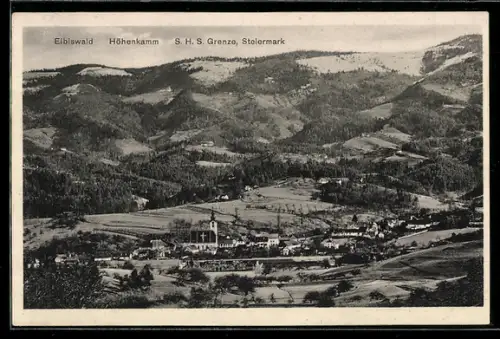 AK Eibiswald /Steiermark, Ortsansicht mit Höhenkamm an der S.H.S.-Grenze