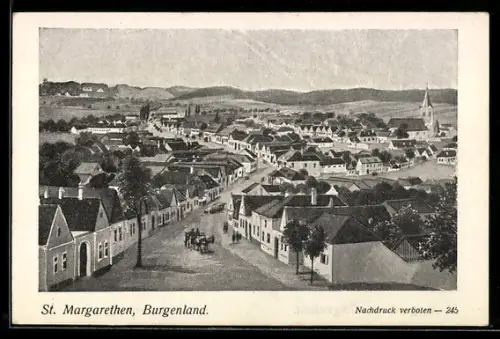 AK St. Margarethen /Burgenland, Panorama mit Hauptstrasse und Kirche