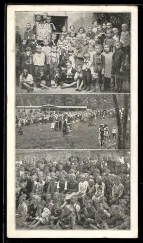 AK Wien, Drei Ansichten mit Kindergruppen und Festwiese, Johann Straussgasse 36