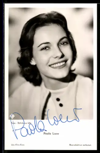 AK Schauspielerin Paola Loew lächelnd im Porträt, Autograph