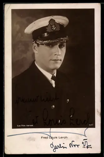 AK Schauspieler Fred Louis Lerch in Uniform posierend, Autograph