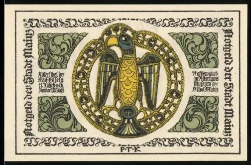 Notgeld Mainz 1921, 50 Pfennig, Adler und Mainzer Rad im Wappen