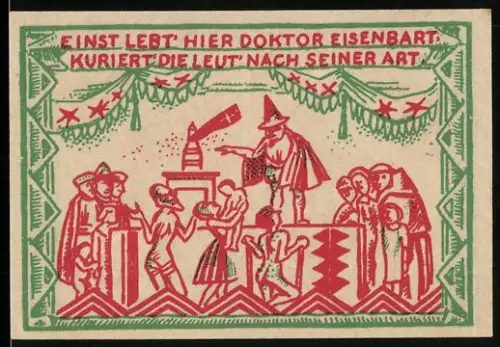 Notgeld Magdeburg 1921, 50 Pfennig, Doktor Eisenbart und Otto I. auf Pferd
