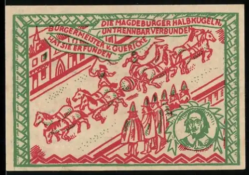 Notgeld Magdeburg 1921, 50 Pfennig, Otto I. auf Pferd und Magdeburger Halbkugeln mit Pferden und Menschen