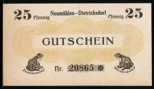 Notgeld Neumühlen-Dietrichsdorf 1922, 25 Pfennig, Froschmotif, Kran im Hafen