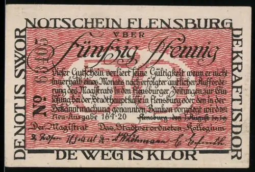 Notgeld Flensburg 1920, 50 Pfennig, Menschen an Grenze Deutschland-Dänemark