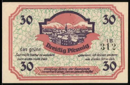 Notgeld Friedrichroda i. Thür., 30 Pfennig, Ortsansicht und Wappen mit Bergmannsmotiv