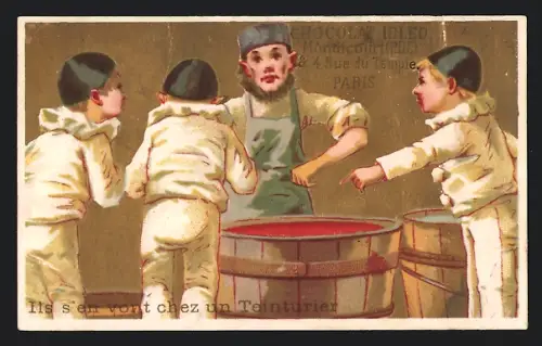 Sammelbild Chocolat Ibled, Paris, Rue de Temple 4, Pierrots mit Zubern