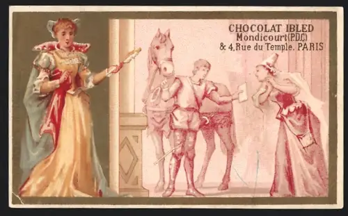 Sammelbild Chocolat Ibled, Paris, Rue de Temple 4, Bote bringt einer Nobeldame einen Brief