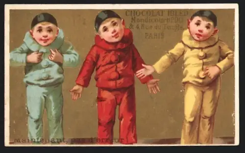Sammelbild Chocolat Ibled, Paris, Rue de Temple 4, Drei kleine Pierrots