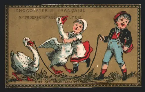 Sammelbild Chocolaterie Francaise, Lyon, Kinder mit Gänsen