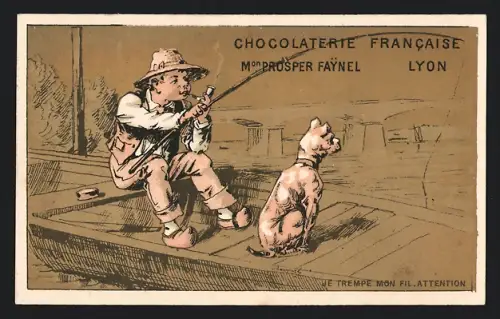 Sammelbild Chocolaterie Francaise Prosper Faynel, Lyon, Fischer mit Hund im Boot