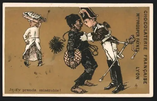 Sammelbild Chocolaterie Francaise Prosper Faynel, Lyon, Soldat mit Schornsteinfeger