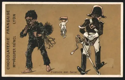 Sammelbild Chocolaterie Francaise Prosper Faynel, Lyon, Schornsteinfeger und Soldat