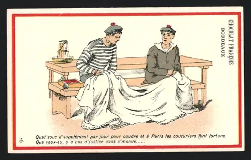 Sammelbild Chocolat Francois, Bordeaux, Matrosen mit einem Stück Stoff