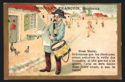 Sammelbild Chocolat Francois, Bordeaux, Trommler mit Zettel