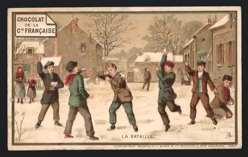 Sammelbild Chocolat de la Compagnie Francaise, Schneeballschlacht im Dorf