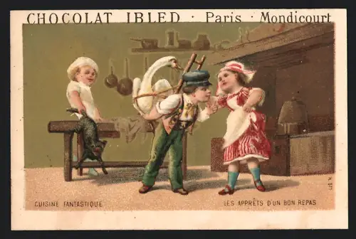 Sammelbild Chocolat Ibled, Paris, Katze versucht sich auf Gans zu stürzen
