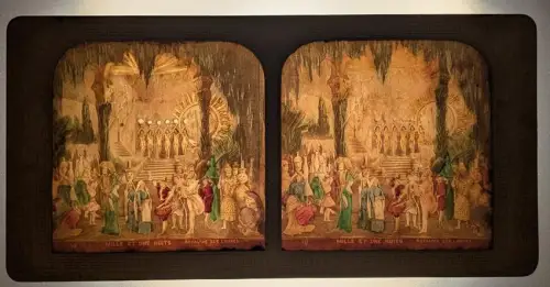 Stereo-Fotografie Adolphe Block, Paris, Mille et une Nuits, Royaume des Lampes, Halt gegen das Licht / Hold to Light