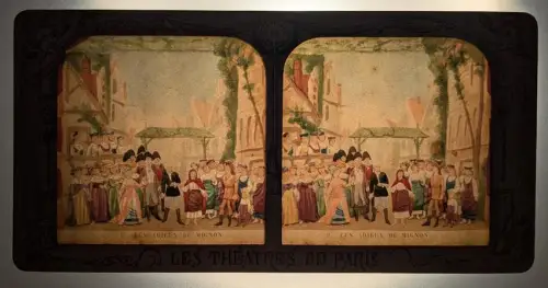 Stereo-Fotografie Adolphe Block, Paris, Les Adieux, de Mignon, Halt gegen das Licht / Hold to Light