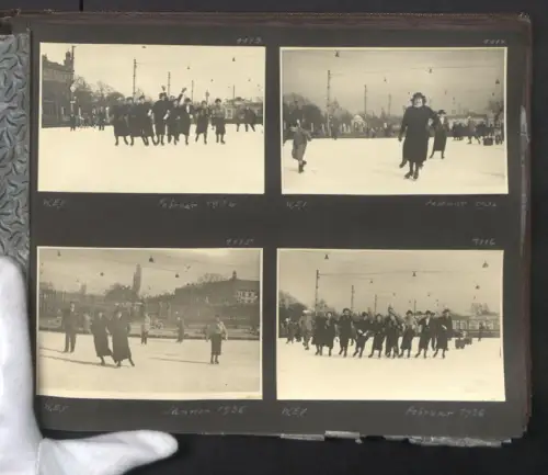Fotoalbum mit 123 Fotografien, Ansicht Wien, W.E.V. am Heumarkt, Eislauf, private Reisen 1936/37