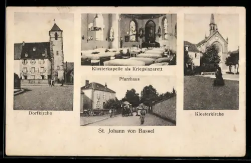 AK Basel-St Johann, Dorfkirche, Klosterkapelle als Kriegslazarett, Pfarrhaus, Klosterkirche
