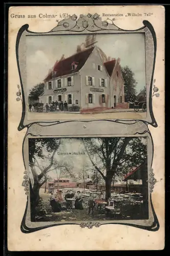 AK Colmar i. Els., Restaurant Wilhelm Tell, Gartenwirtschaft