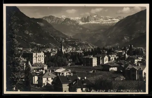 AK Bolzano-Gries, Rosengarten e panorama alpino maestoso