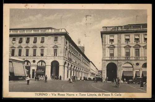 AK Torino, Via Roma Nuova e Torre Littoria da Piazza S. Carlo