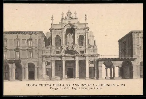 AK Torino, Nuova Chiesa della SS. Annunziata, Via Po, progetto dell`Ing. Giuseppe Gallo