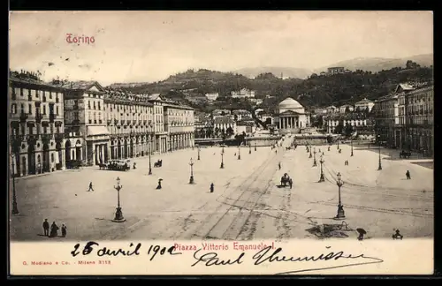 AK Torino, Piazza Vittorio Emanuele I. con vista sulla Gran Madre di Dio