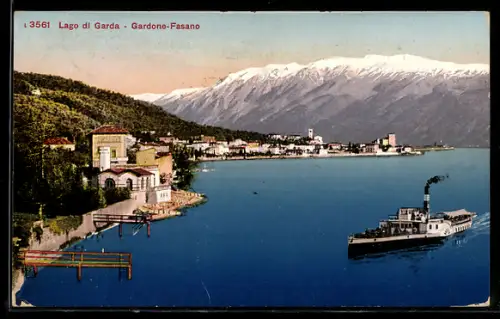 AK Gardone-Fasano /Lago di Garda, Vista panoramica con battello sul lago
