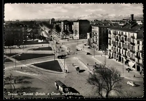 AK Torino, Piazza Statuto e Corso Inghilterra mit Blick auf die Alpen