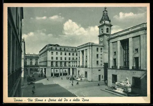 AK Torino, Via Roma e Statue del Po e della Dora