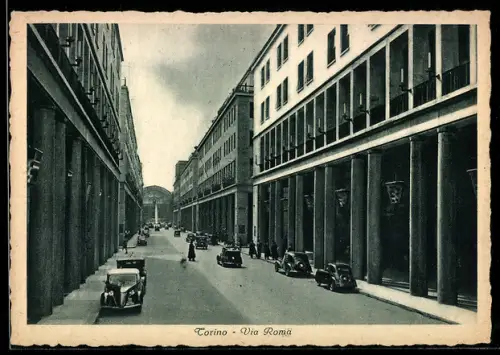 AK Torino, Via Roma con auto d`epoca e portici maestosi