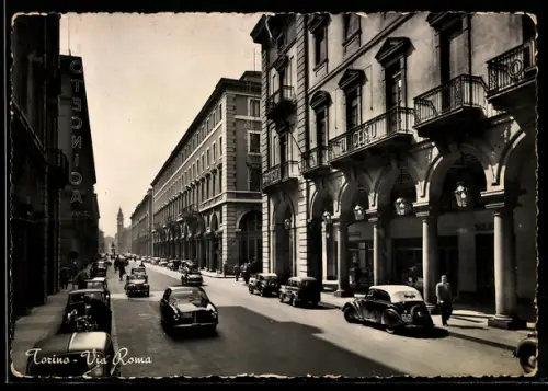 AK Torino, Via Roma con auto d`epoca e palazzi eleganti