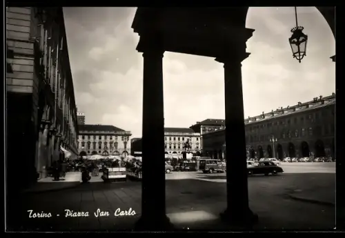 AK Torino, Piazza San Carlo con architettura storica e traffico urbano