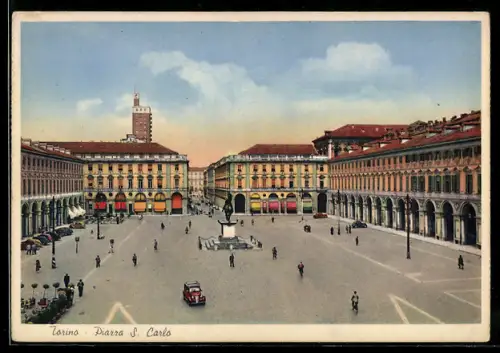 AK Torino, Piazza S. Carlo con monumento e palazzi storici