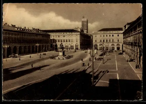 AK Torino, Piazza S. Carlo con vista panoramica e statua centrale