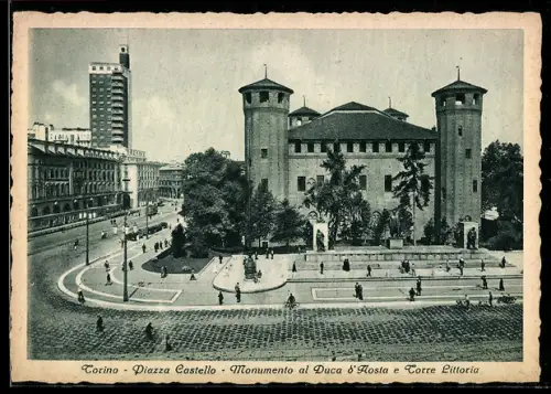 AK Torino, Piazza Castello, Monumento al Duca d`Aosta e Torre Littoria