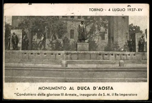 AK Torino, Monumento al Duca d`Aosta, inaugurato da S.M. il Re Imperatore 1937