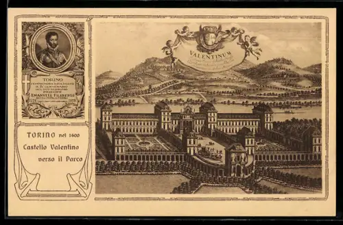 AK Torino, Castello Valentino verso il Parco nel 1600