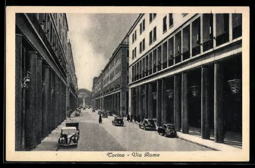 AK Torino, Via Roma con automobili e passanti
