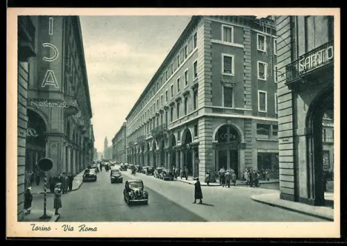 AK Torino, Via Roma con automobili e pedoni