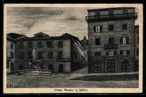 Künstler-AK sign. G. Rossini: Velletri, Piazza Mazzini con fontana e edifici storici